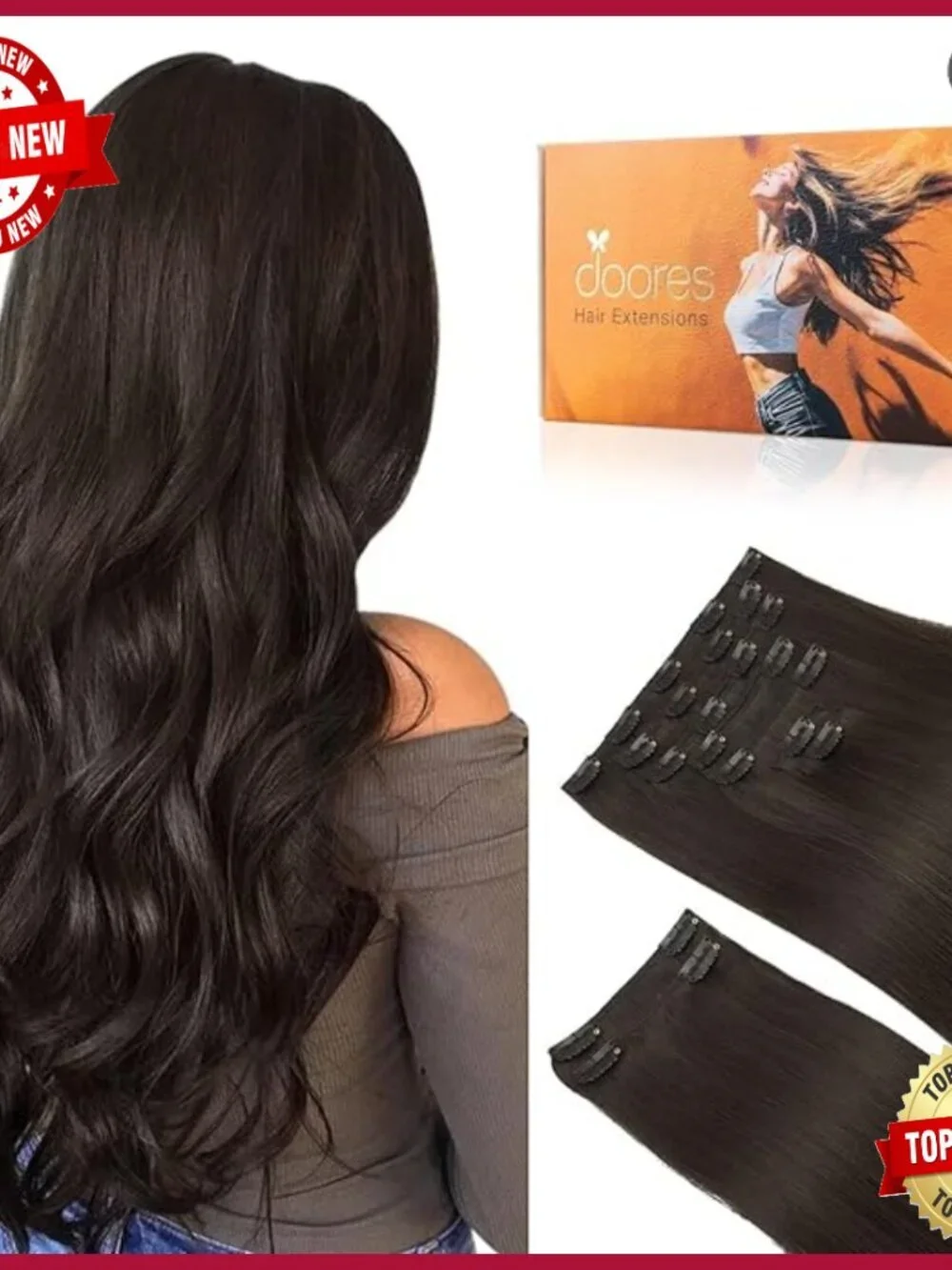Clip-In Human Hair Extensions 20 Inch 150g Thick Straight Weft 9 Pieces